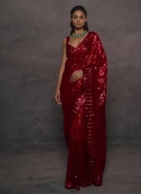 Red Color Embroidery And Sequance Work Faux Georgette saree 2