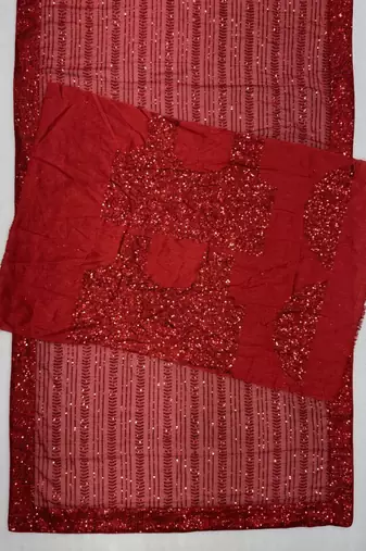 Red Color Embroidery And Sequance Work Faux Georgette saree