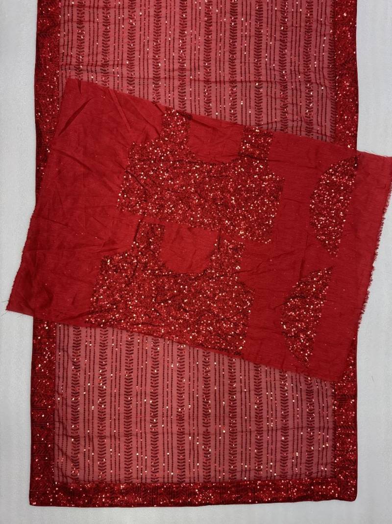 Red Color Embroidery And Sequance Work Faux Georgette saree