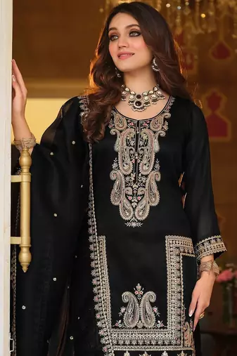 Women Ethnic Motifs Embroidered Regular Thread Work Kurta with Palazzos & With Dupatta