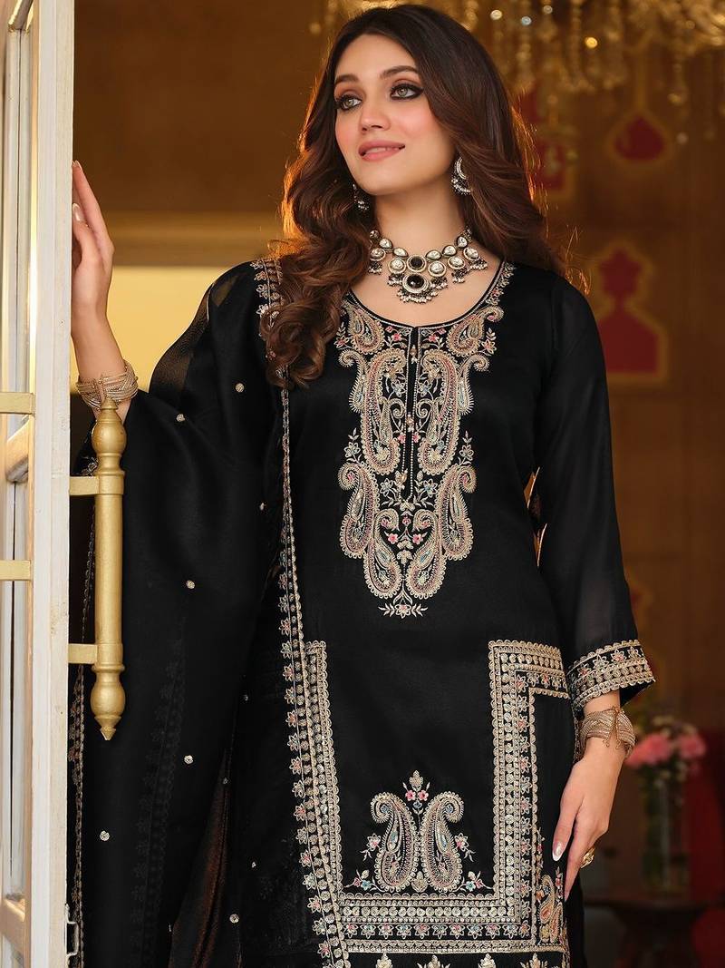 Women Ethnic Motifs Embroidered Regular Thread Work Kurta with Palazzos & With Dupatta