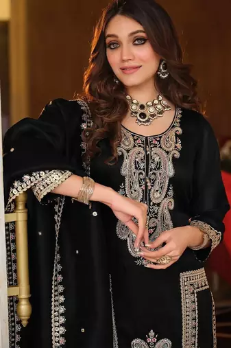 Women Ethnic Motifs Embroidered Regular Thread Work Kurta with Palazzos & With Dupatta