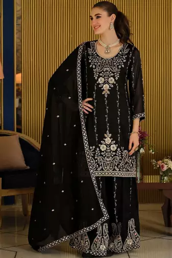 Women Ethnic Motifs Embroidered Regular Thread Work Kurta with Sharara & With Dupatta