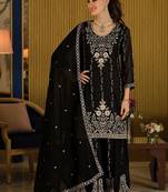 Women Ethnic Motifs Embroidered Regular Thread Work Kurta with Sharara & With Dupatta
