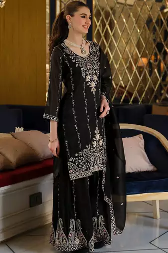 Women Ethnic Motifs Embroidered Regular Thread Work Kurta with Sharara & With Dupatta