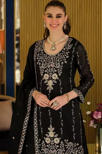 Women Ethnic Motifs Embroidered Regular Thread Work Kurta with Sharara & With Dupatta