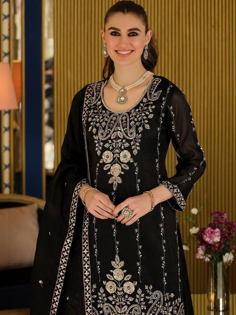 Women Ethnic Motifs Embroidered Regular Thread Work Kurta with Sharara & With Dupatta