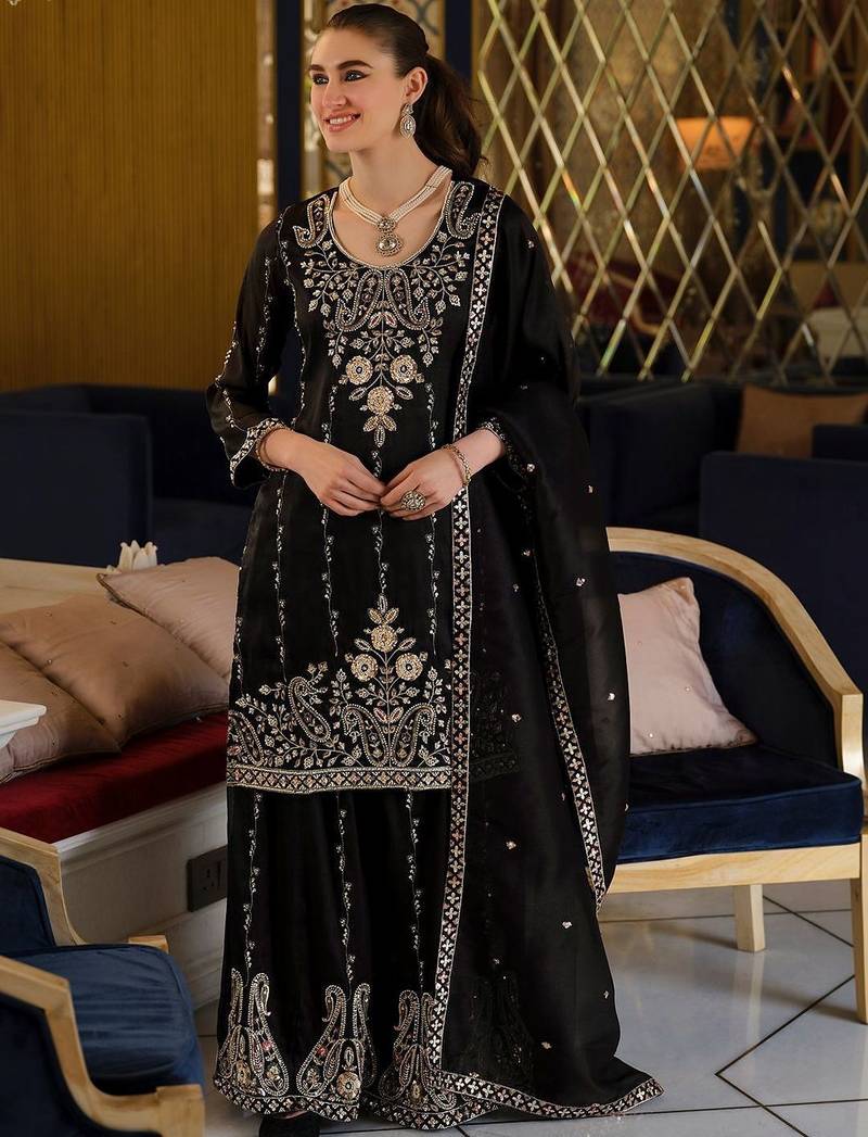 Women Ethnic Motifs Embroidered Regular Thread Work Kurta with Sharara & With Dupatta