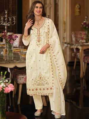 Women Ethnic Motifs Embroidered Regular Thread Work Kurta with Trousers & With Dupatta 1