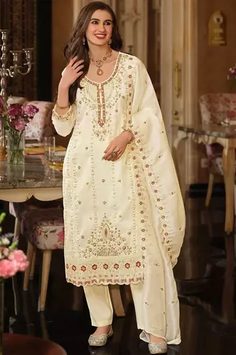 Women Ethnic Motifs Embroidered Regular Thread Work Kurta with Trousers & With Dupatta