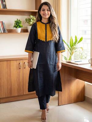 Black Solid A-line Kurta Trousers Set 1