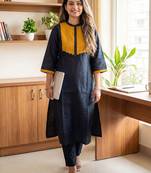 Black Solid A-line Kurta Trousers Set