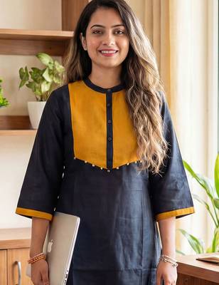 Black Solid A-line Kurta Trousers Set 2
