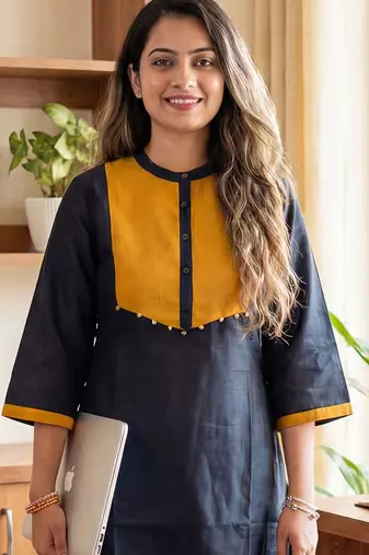 Black Solid A-line Kurta Trousers Set
