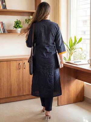 Black Solid A-line Kurta Trousers Set 5