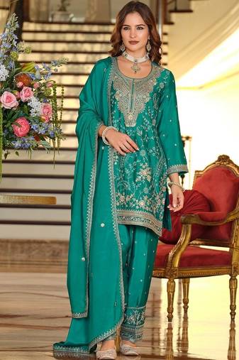 Women Ethnic Motifs Embroidered Regular Thread Work Kurta with Patiala & With Dupatta