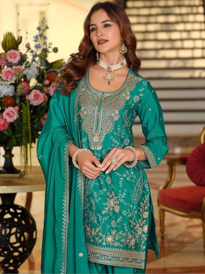 Women Ethnic Motifs Embroidered Regular Thread Work Kurta with Patiala & With Dupatta