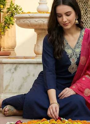 Women Ethnic Motifs Embroidered Regular Thread Work Kurta with Trousers & Dupatta 1