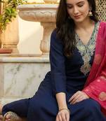 Women Ethnic Motifs Embroidered Regular Thread Work Kurta with Trousers & Dupatta
