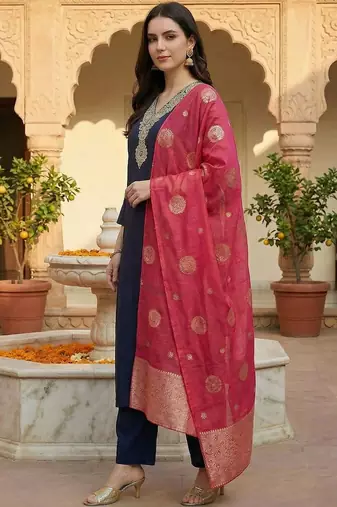 Women Ethnic Motifs Embroidered Regular Thread Work Kurta with Trousers & Dupatta