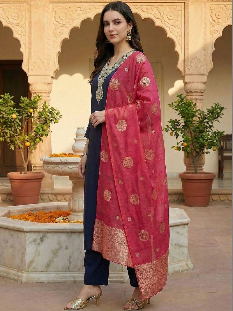 Women Ethnic Motifs Embroidered Regular Thread Work Kurta with Trousers & Dupatta