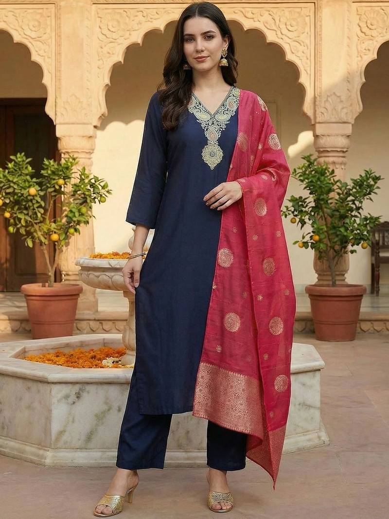 Women Ethnic Motifs Embroidered Regular Thread Work Kurta with Trousers & Dupatta