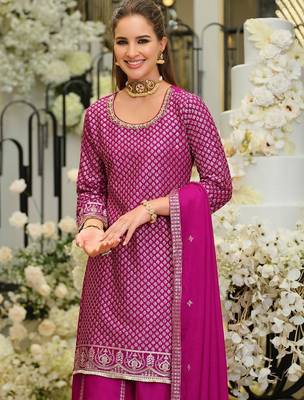 Women Regular Thread Work Kurta with Palazzos & With Dupatta 1