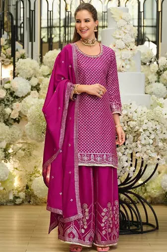 Women Regular Thread Work Kurta with Palazzos & With Dupatta