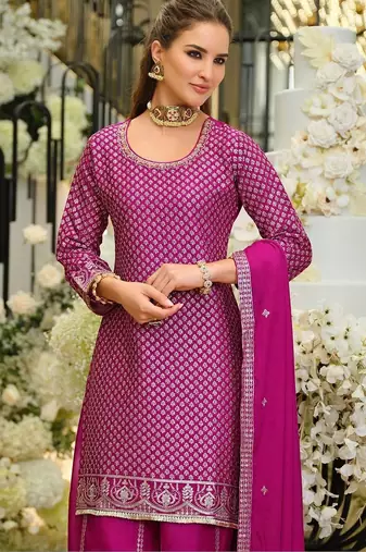 Women Regular Thread Work Kurta with Palazzos & With Dupatta