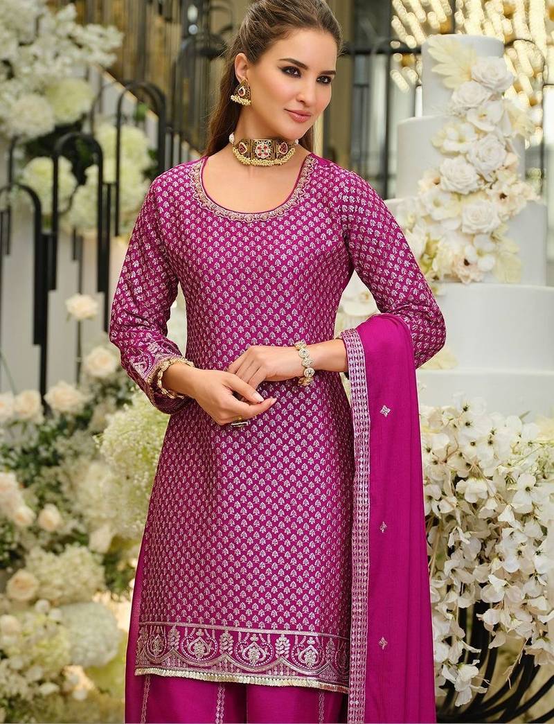 Women Regular Thread Work Kurta with Palazzos & With Dupatta