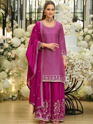 Women Regular Thread Work Kurta with Palazzos & With Dupatta 5