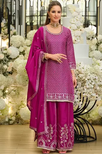 Women Regular Thread Work Kurta with Palazzos & With Dupatta