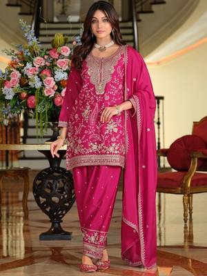 Women Ethnic Motifs Embroidered Regular Thread Work Kurta with Patiala & With Dupatta 1