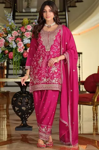 Women Ethnic Motifs Embroidered Regular Thread Work Kurta with Patiala & With Dupatta