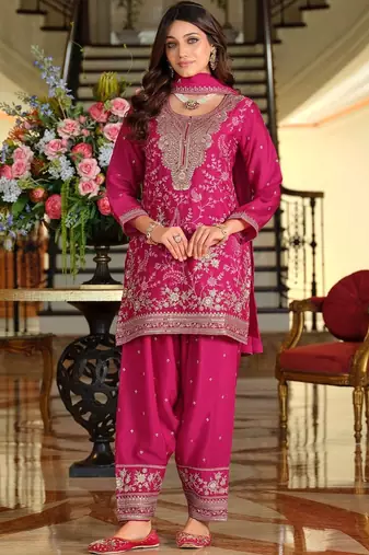 Women Ethnic Motifs Embroidered Regular Thread Work Kurta with Patiala & With Dupatta