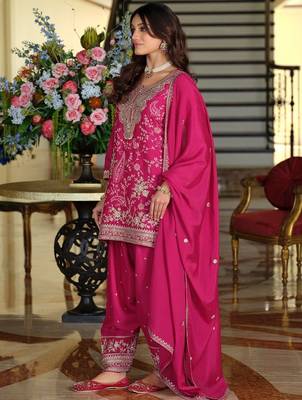 Women Ethnic Motifs Embroidered Regular Thread Work Kurta with Patiala & With Dupatta 3