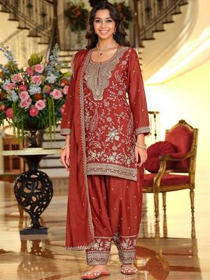 Women Ethnic Motifs Embroidered Regular Thread Work Kurta with Patiala & With Dupatta 1