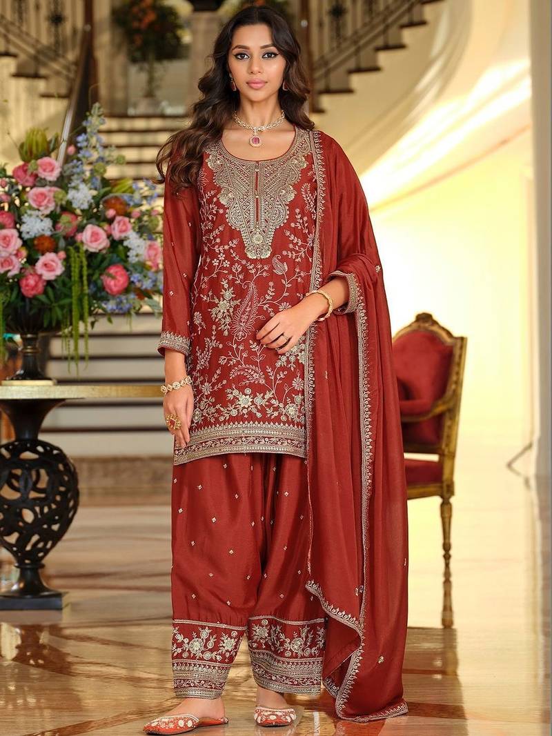 Women Ethnic Motifs Embroidered Regular Thread Work Kurta with Patiala & With Dupatta