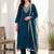 Teal Embroidered Straight Kurta Trousers Dupatta Set Kurta Sets