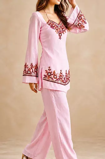 Thread Fendy Satin Straight Kurta Palazzo Set