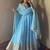 Blue fendy silk blend embroidered gown set with dupatta
