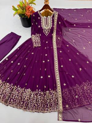 Purple georgette embroidered gown set with dupatta 2