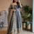 Grey fendy silk blend embroidered gown set with dupatta