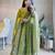Parrot green fendy silk blend embroidered gown set with dupatta