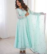 Mint green heavy faux georgette embroidered anarkali suit set