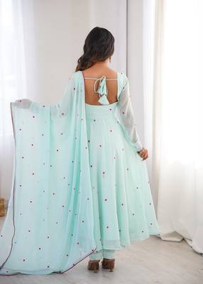 Mint green heavy faux georgette embroidered anarkali suit set 3