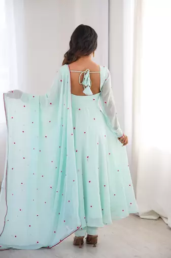 Mint green heavy faux georgette embroidered anarkali suit set