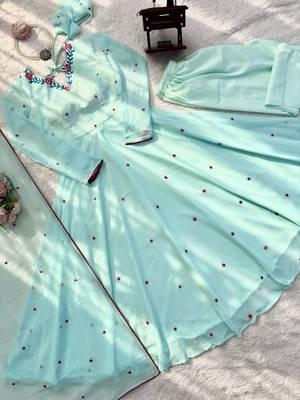 Mint green heavy faux georgette embroidered anarkali suit set 4