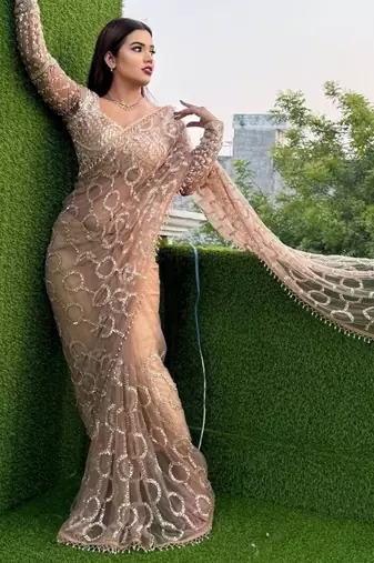 Cream  Color Sequins And Embroidery work  Net