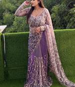 Purple  Color Sequins And Embroidery work  Net